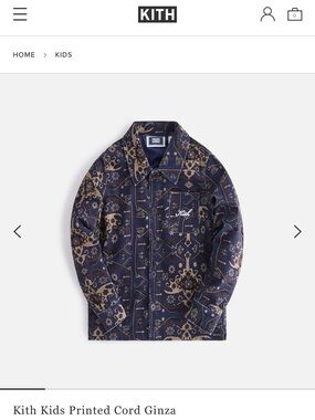 Kith Kids Printed Corduroy Jacket in Navy and Tan Pattern